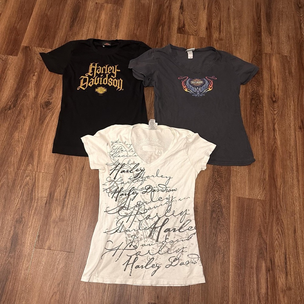 Harley-Davidson Shirt Lot Womens Medium Graphic Black Gray White Route 66 3 Pc